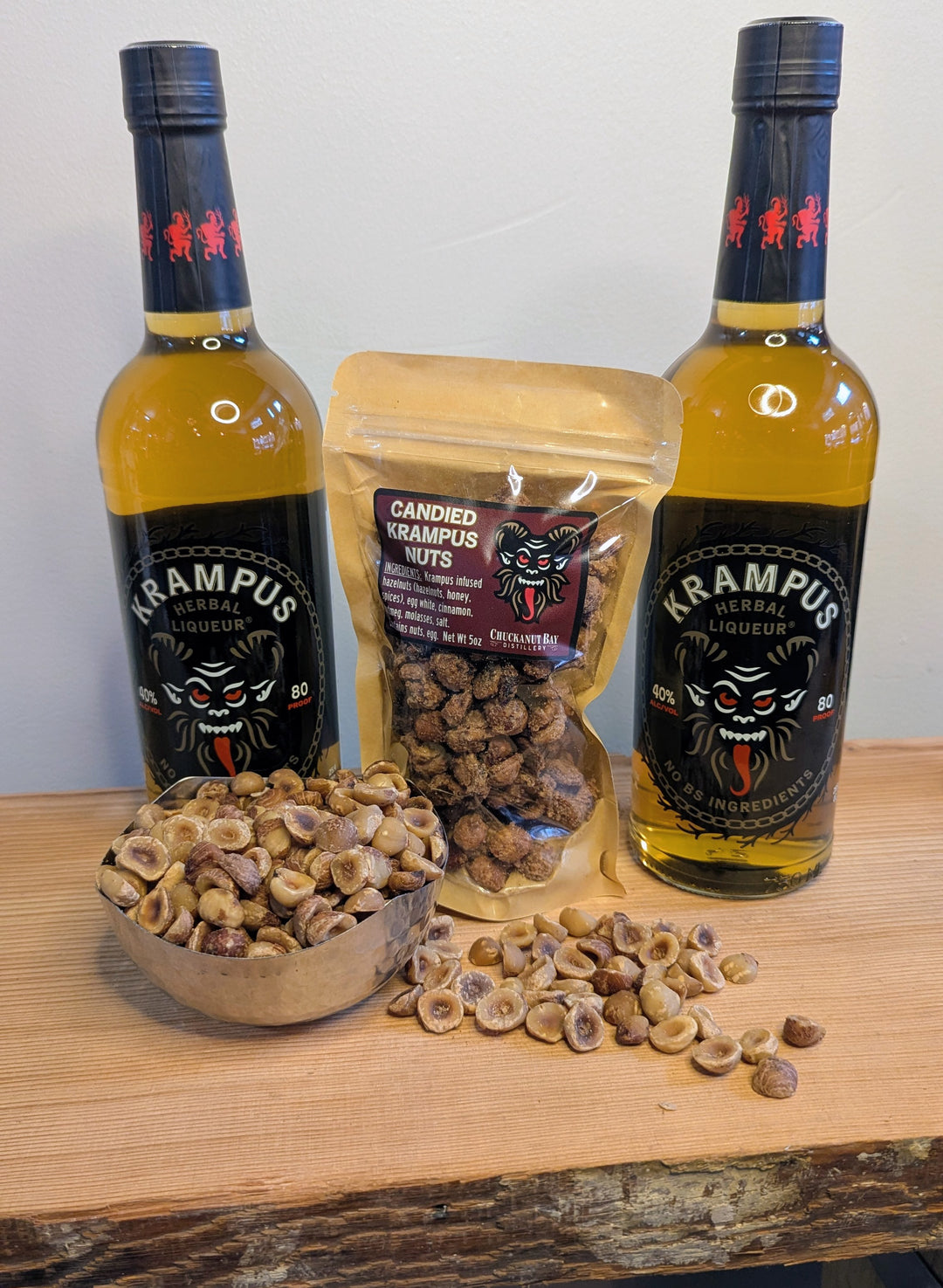 Krampus infused candied hazelnuts