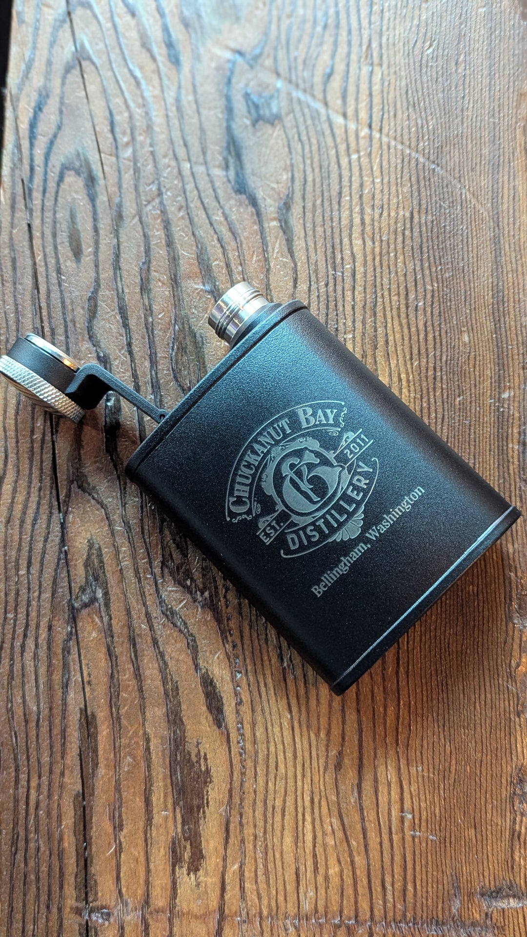 Stainless Steel black Chuckanut Bay strato Flask (6oz)