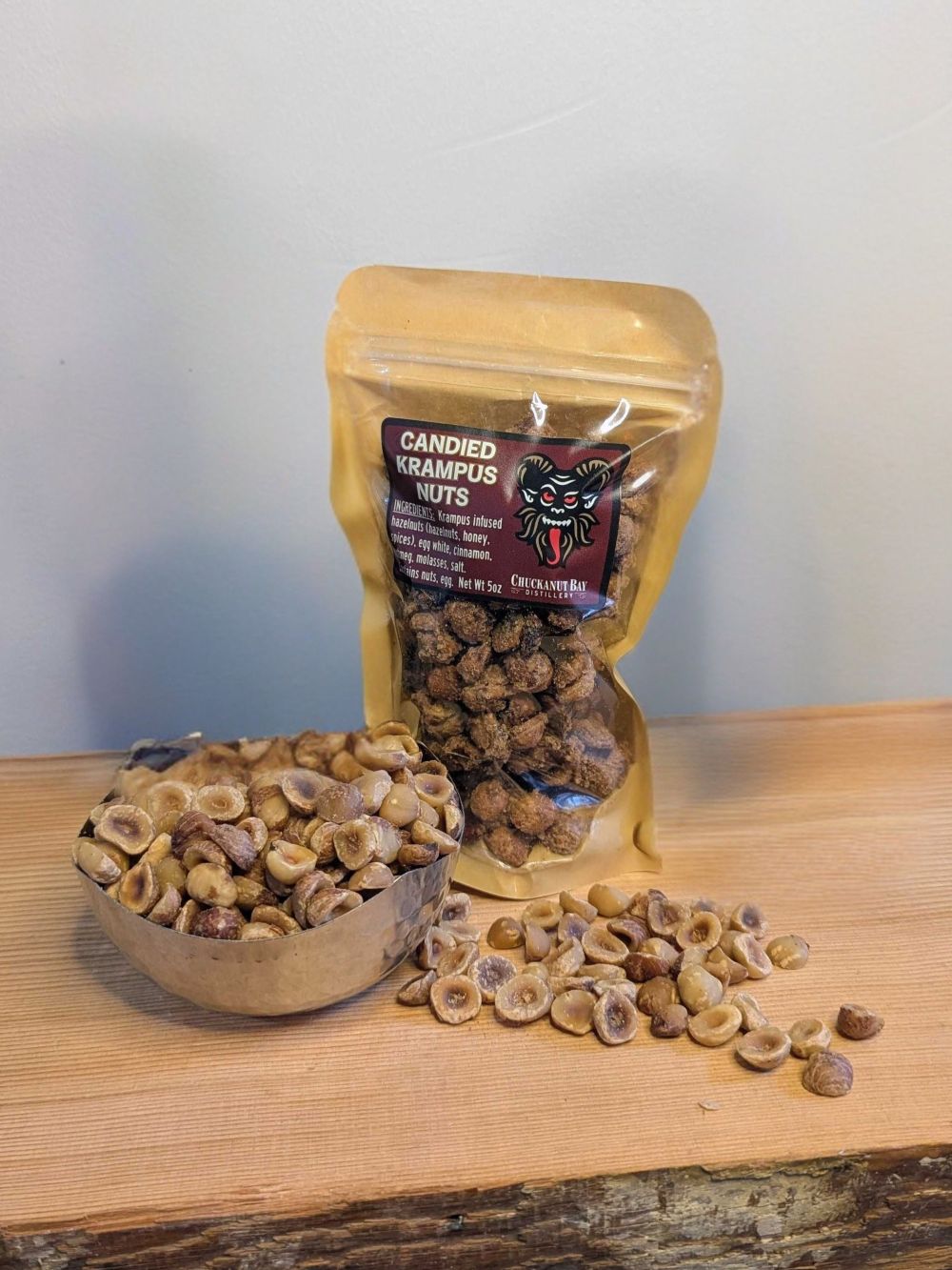 Krampus infused candied hazelnuts